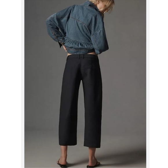 Anthropologie Maeve Navy Curved Ankle Cotton Barrel Chino Pants Pockets 10 - Picture 5 of 7